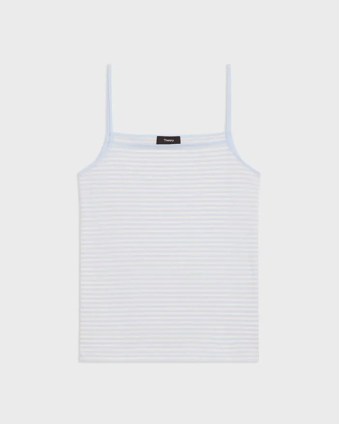Women Theory TShirts Tank Tops Square Neck Tank In Striped Pima Cotton Skylightwhite