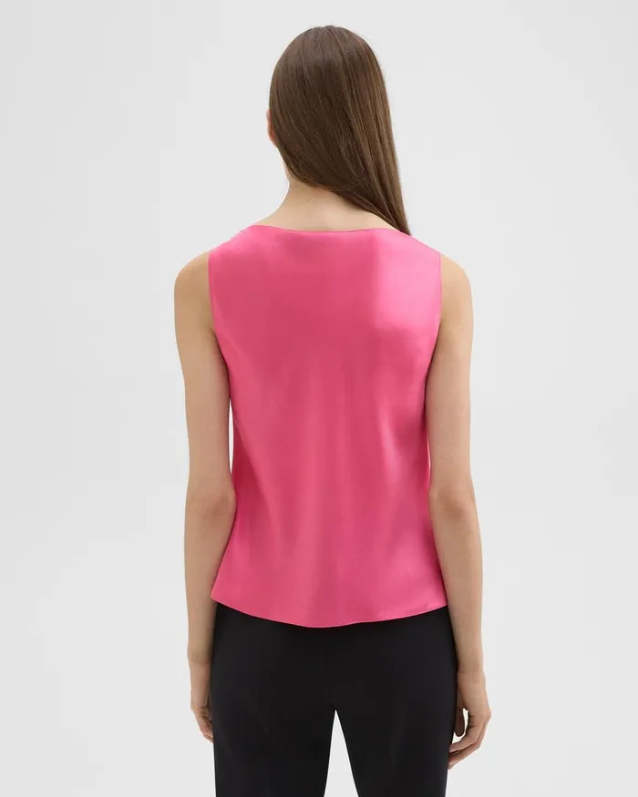 Women Theory Tops Cowl Neck Top In Crushed Satin Pink Azalea