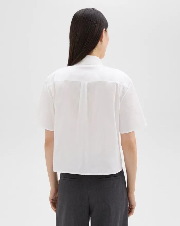 Women Theory Tops Cropped ShortSleeve Shirt In Good Cotton White