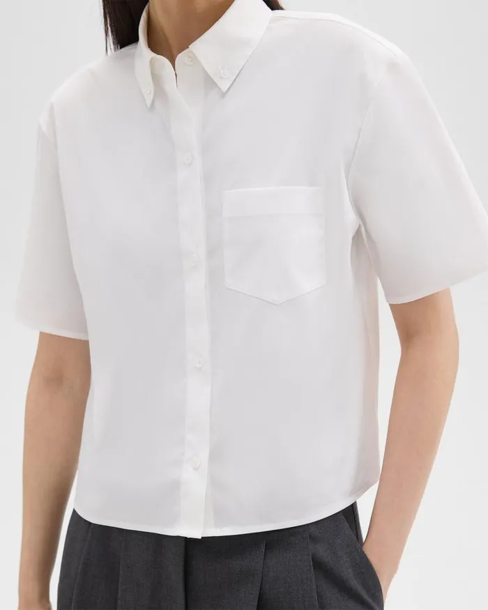 Women Theory Tops Cropped ShortSleeve Shirt In Good Cotton White
