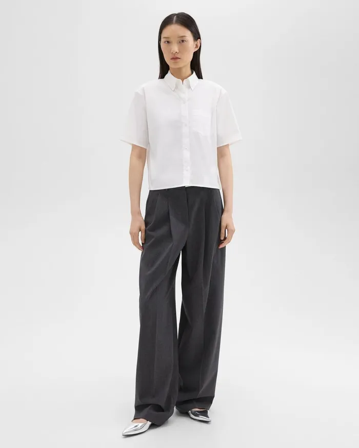 Women Theory Tops Cropped ShortSleeve Shirt In Good Cotton White