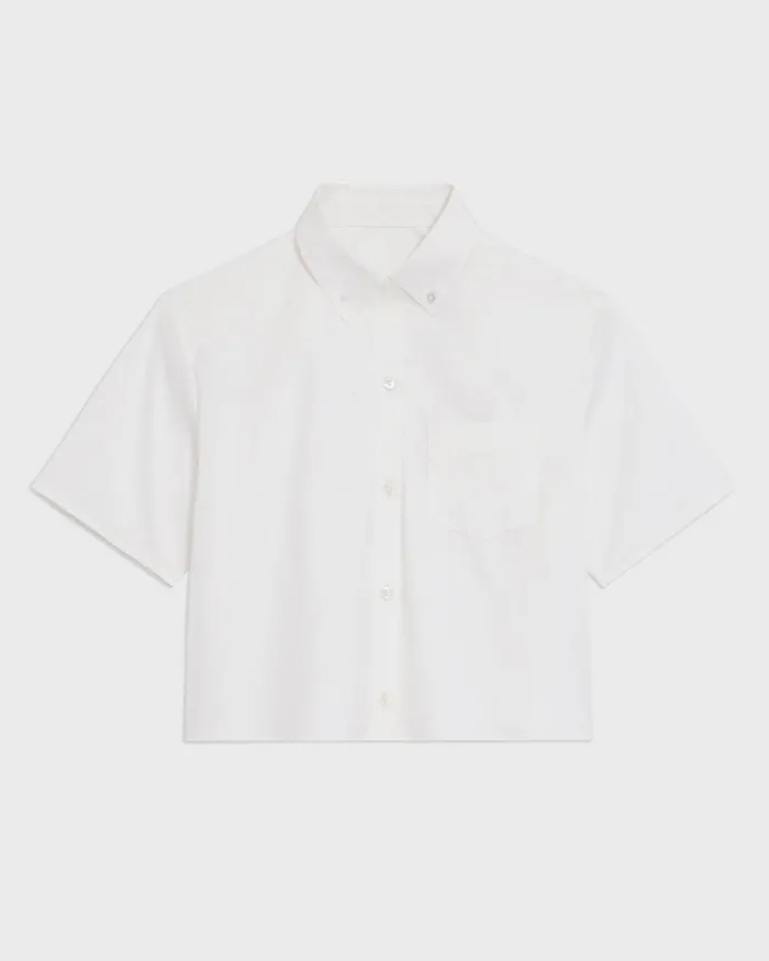 Women Theory Tops Cropped ShortSleeve Shirt In Good Cotton White