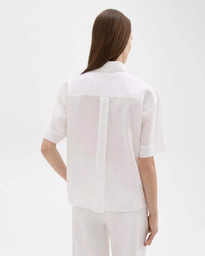 Women Theory Tops ShortSleeve Shirt In Relaxed Linen White