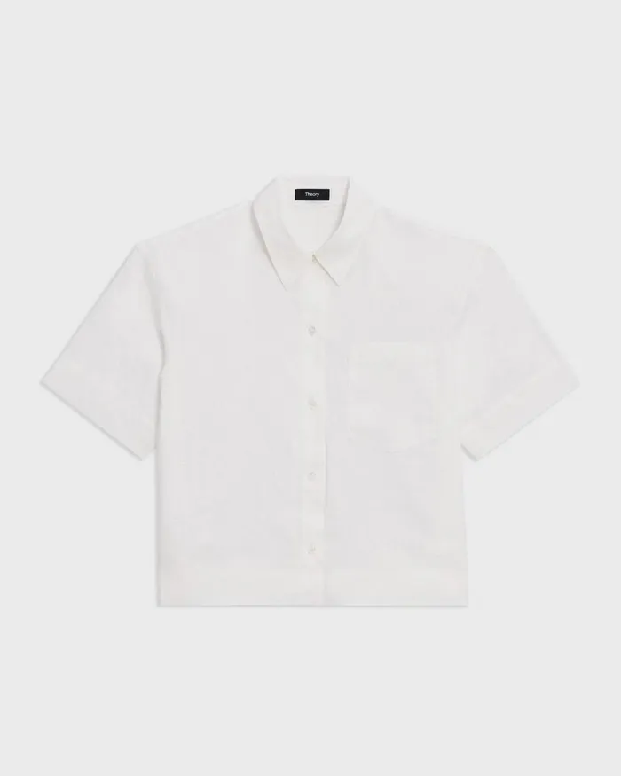 Women Theory Tops ShortSleeve Shirt In Relaxed Linen White