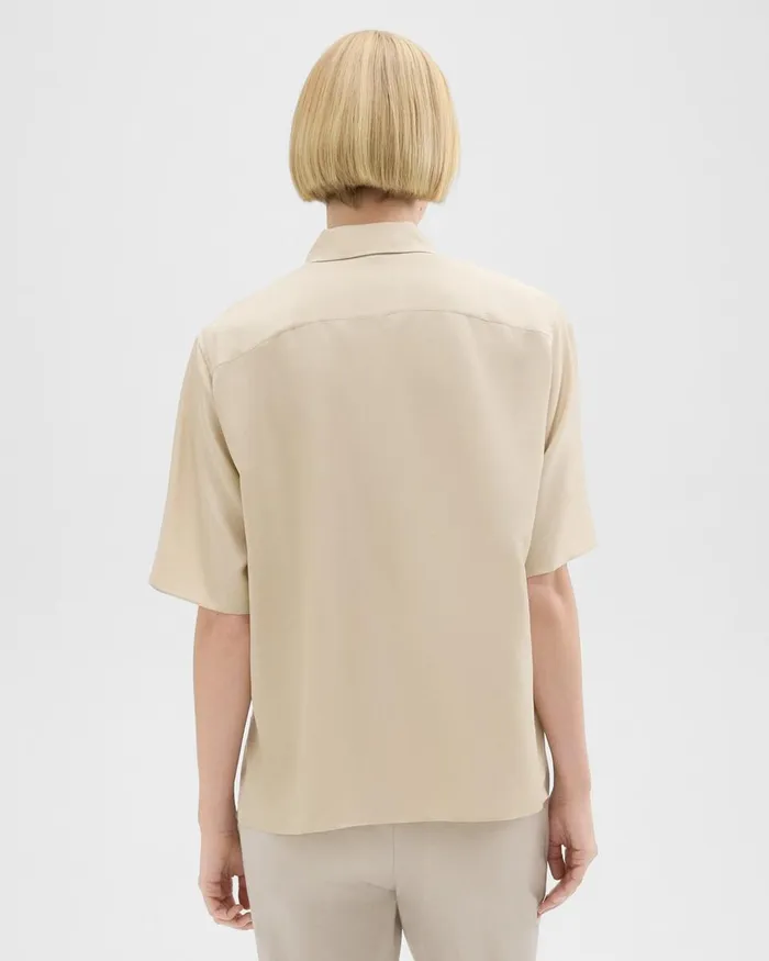 Women Theory Tops ShortSleeve Silk Popover Shirt Champagne