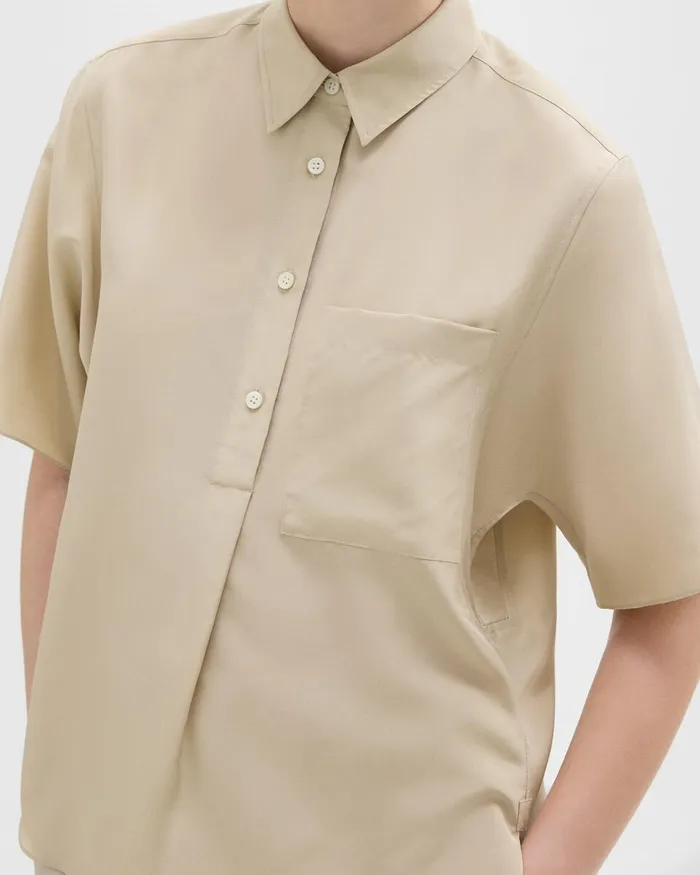 Women Theory Tops ShortSleeve Silk Popover Shirt Champagne