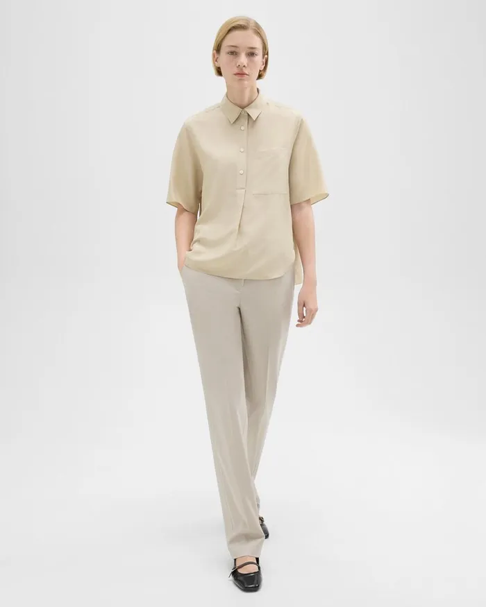 Women Theory Tops ShortSleeve Silk Popover Shirt Champagne