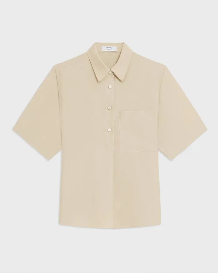 Women Theory Tops ShortSleeve Silk Popover Shirt Champagne