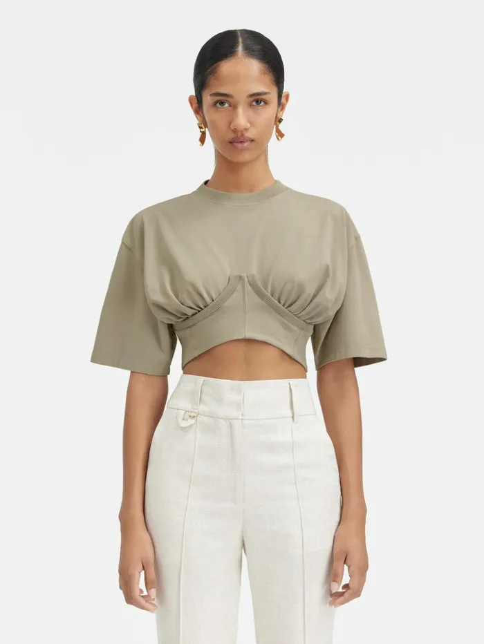 Women Tops and Shirts JACQUEMUS The Caraco Tshirt Light Khaki