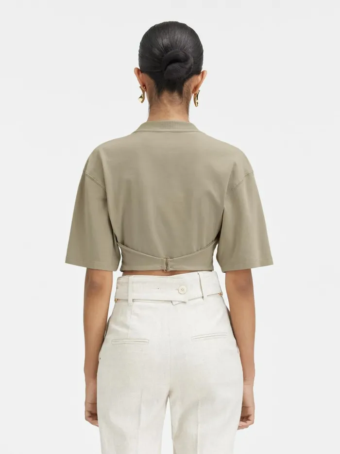 Women Tops and Shirts JACQUEMUS The Caraco Tshirt Light Khaki Women Tops and Shirts JACQUEMUS The Caraco Tshirt Light Khaki