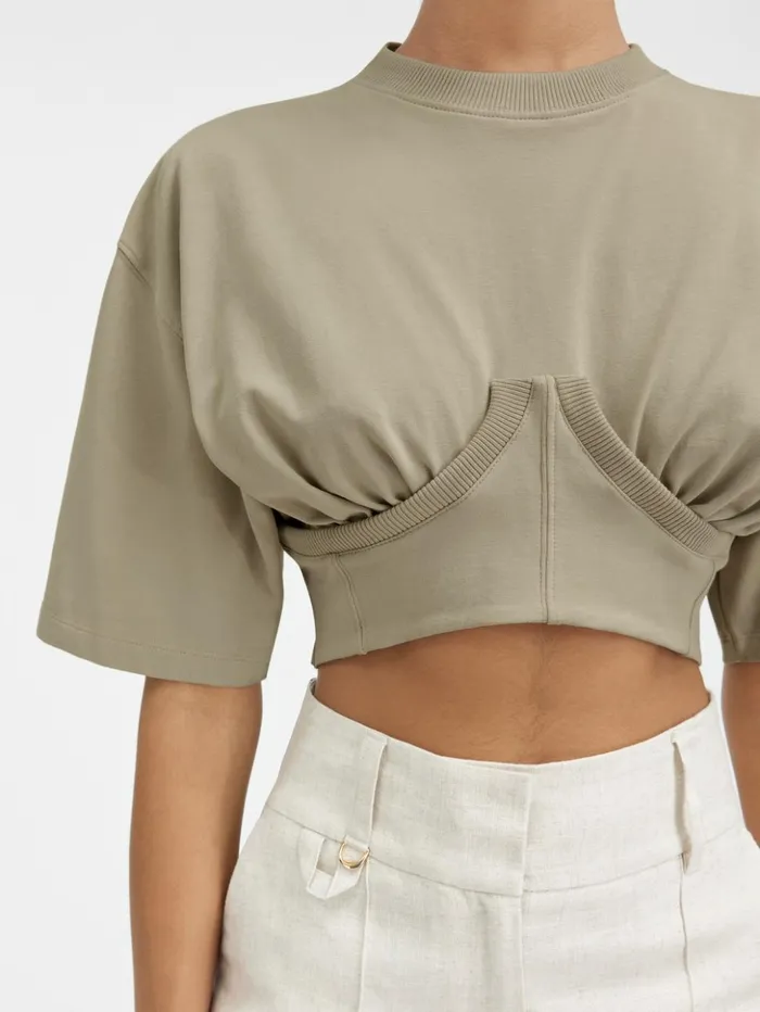 Women Tops and Shirts JACQUEMUS The Caraco Tshirt Light Khaki Women Tops and Shirts JACQUEMUS The Caraco Tshirt Light Khaki