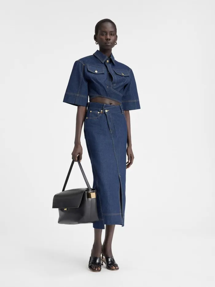 Women Tops and Shirts JACQUEMUS The DeNmes Denim Top Navy Tabac