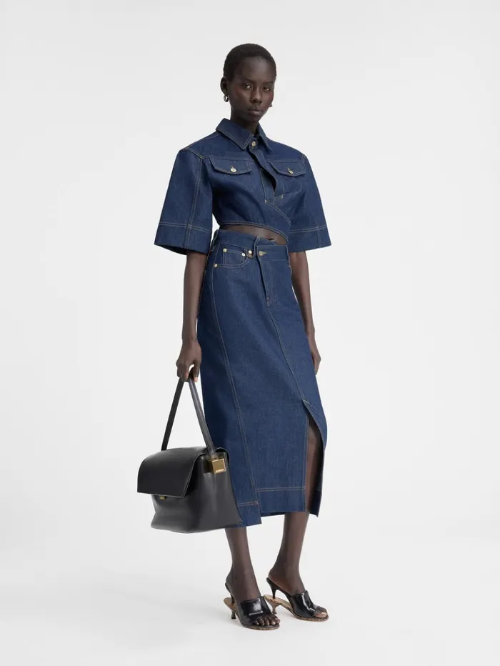 Women Tops and Shirts JACQUEMUS The DeNmes Denim Top Navy Tabac Women Tops and Shirts JACQUEMUS The DeNmes Denim Top Navy Tabac