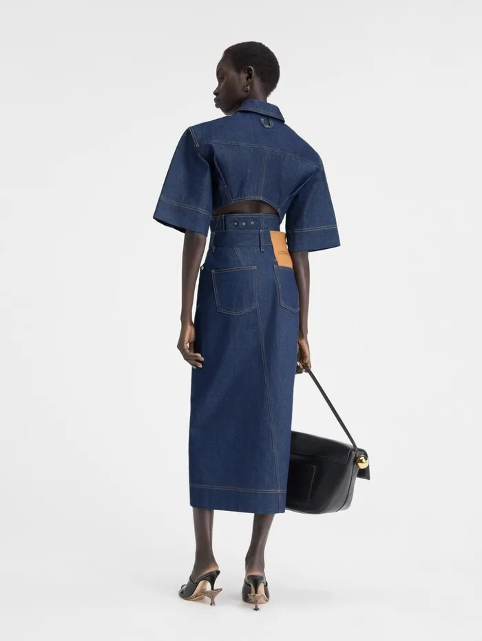 Women Tops and Shirts JACQUEMUS The DeNmes Denim Top Navy Tabac Women Tops and Shirts JACQUEMUS The DeNmes Denim Top Navy Tabac