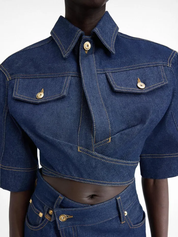 Women Tops and Shirts JACQUEMUS The DeNmes Denim Top Navy Tabac Women Tops and Shirts JACQUEMUS The DeNmes Denim Top Navy Tabac