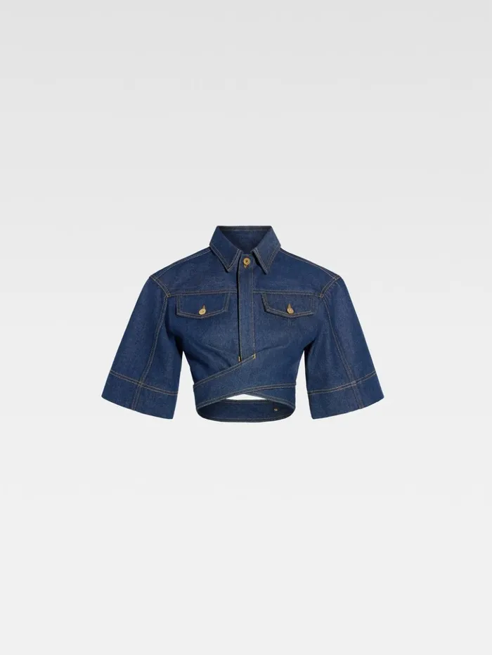 Women Tops and Shirts JACQUEMUS The DeNmes Denim Top Navy Tabac Women Tops and Shirts JACQUEMUS The DeNmes Denim Top Navy Tabac