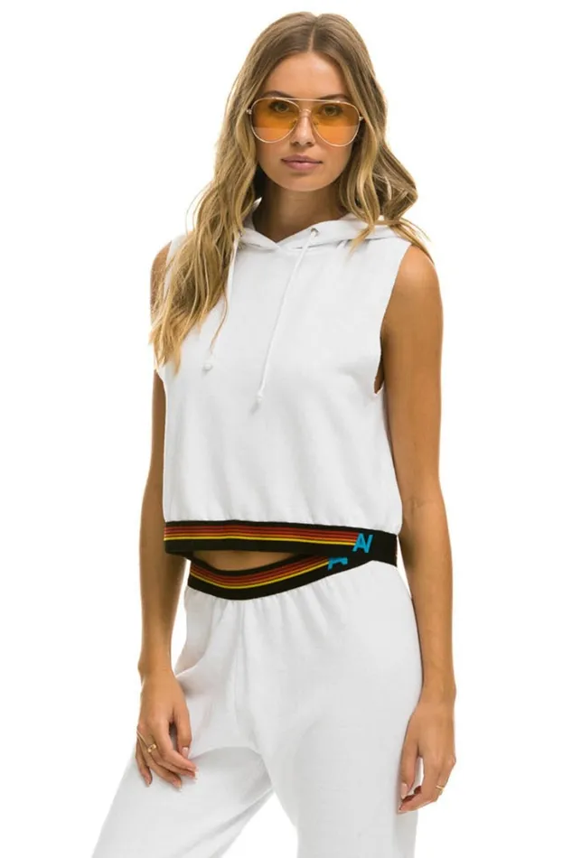 Women Tops Aviator Nation LOGO STRIPE SLEEVELESS CROP PULLOVER HOODIE 8211 WHITE Women Tops Aviator Nation LOGO STRIPE SLEEVELESS CROP PULLOVER HOODIE 8211 WHITE