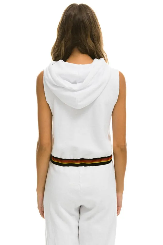 Women Tops Aviator Nation LOGO STRIPE SLEEVELESS CROP PULLOVER HOODIE 8211 WHITE Women Tops Aviator Nation LOGO STRIPE SLEEVELESS CROP PULLOVER HOODIE 8211 WHITE