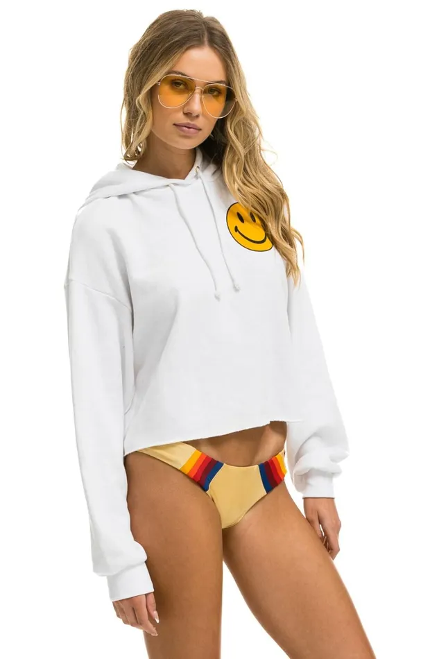 Women Tops Aviator Nation SMILEY 2 RELAXED CROPPED PULLOVER HOODIE 8211 WHITE Women Tops Aviator Nation SMILEY 2 RELAXED CROPPED PULLOVER HOODIE 8211 WHITE