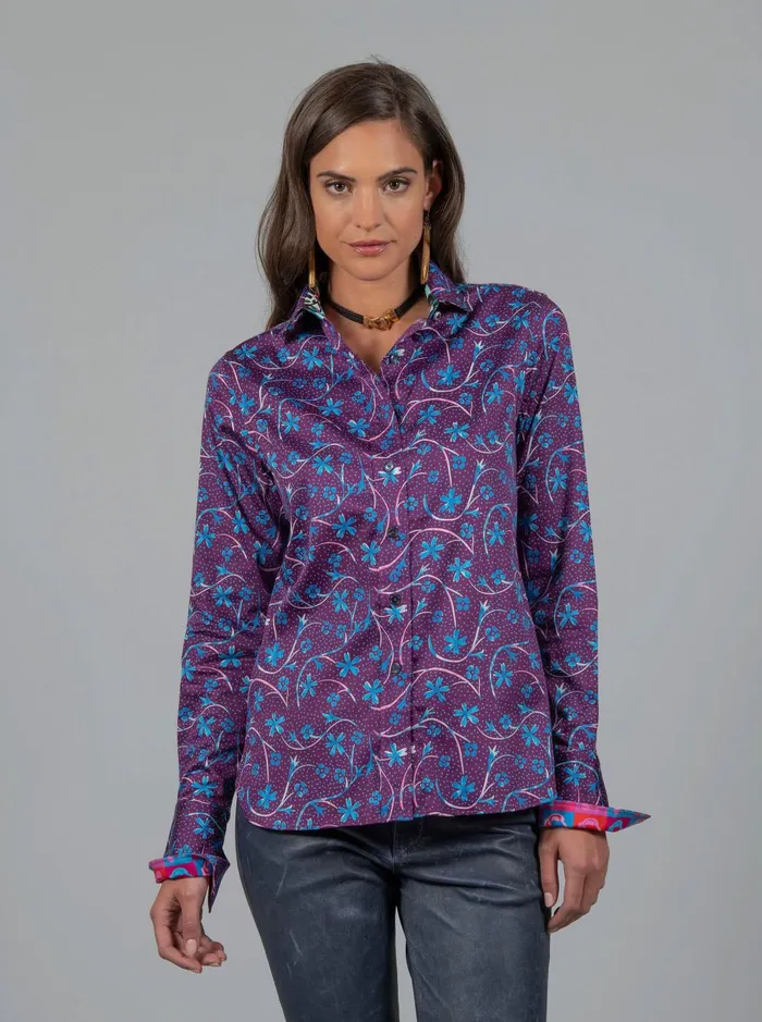 Women Tops Robert Graham PRISCILLA DITSY FLORAL PRINTED SHIRT Berry