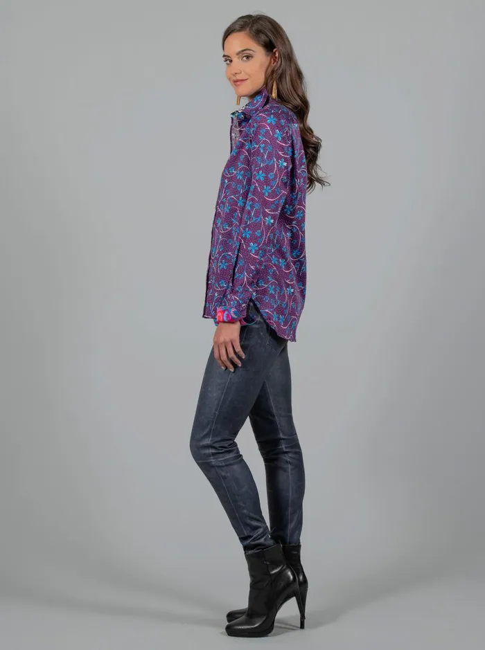 Women Tops Robert Graham PRISCILLA DITSY FLORAL PRINTED SHIRT Berry