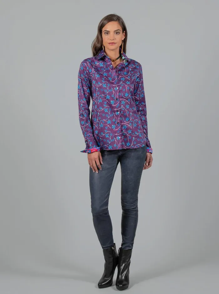 Women Tops Robert Graham PRISCILLA DITSY FLORAL PRINTED SHIRT Berry
