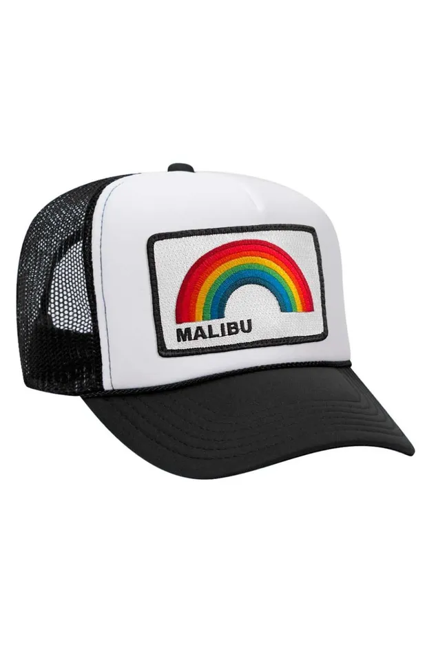 Women Trucker Hats Aviator Nation MALIBU RAINBOW TRUCKER HAT