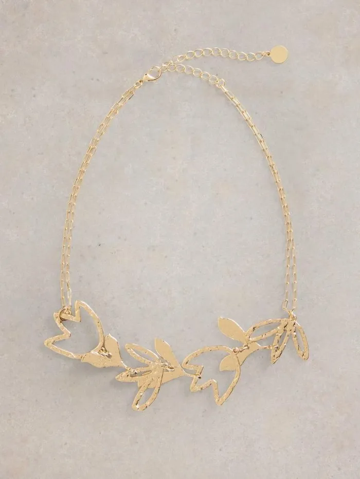 Women Tulip Textured Necklace Gold Tone Metallic White Stuff Necklaces