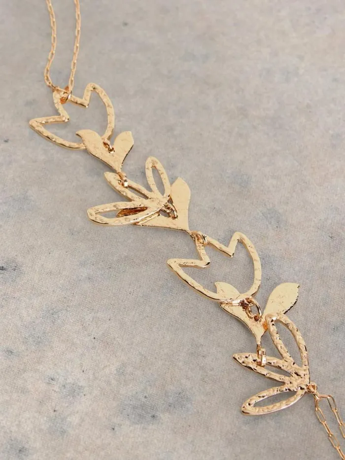 Women Tulip Textured Necklace Gold Tone Metallic White Stuff Necklaces Women Tulip Textured Necklace Gold Tone Metallic White Stuff Necklaces