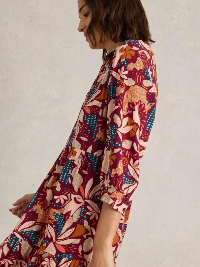 Women Virginia Tiered Shirt Dress Plum Purple Print White Stuff Dresses
