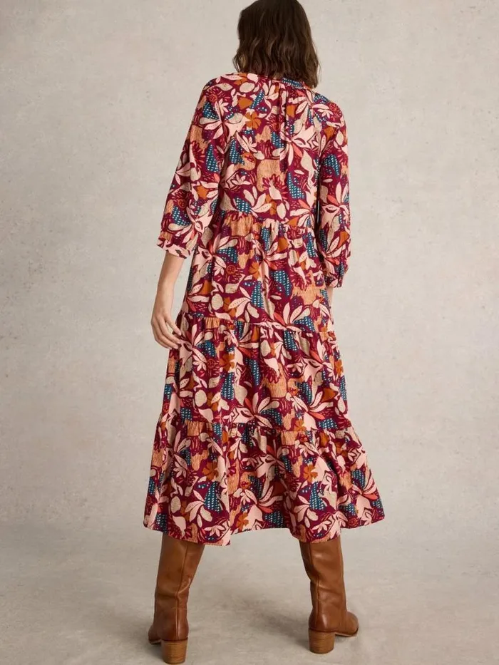 Women Virginia Tiered Shirt Dress Plum Purple Print White Stuff Dresses