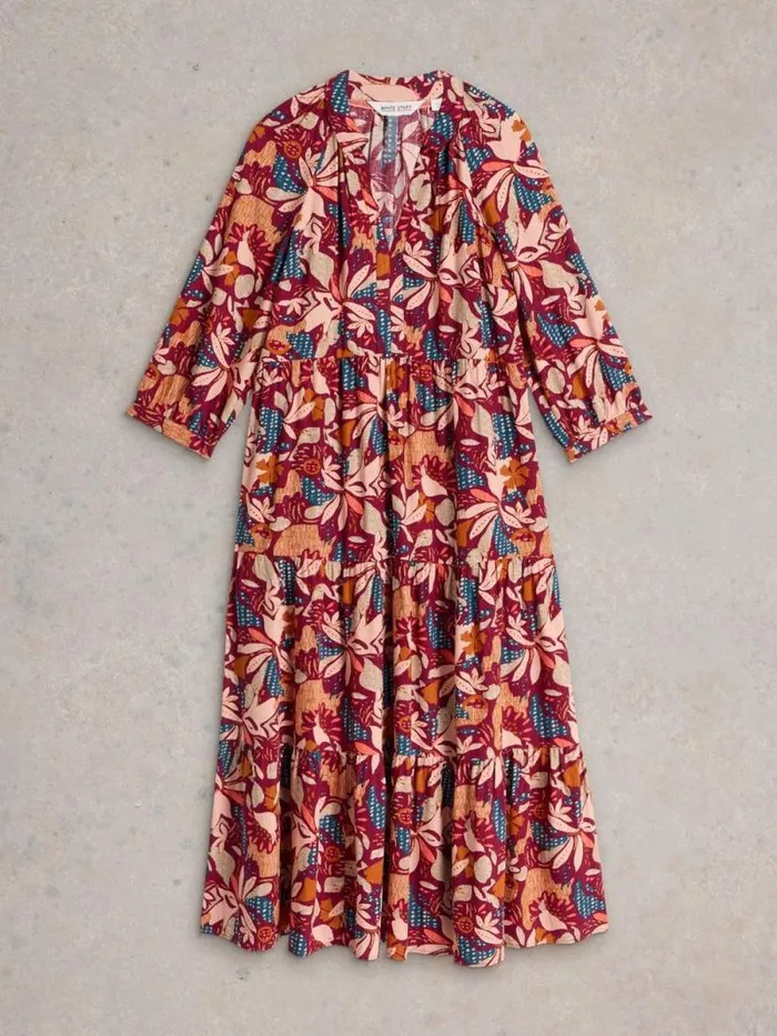 Women Virginia Tiered Shirt Dress Plum Purple Print White Stuff Dresses