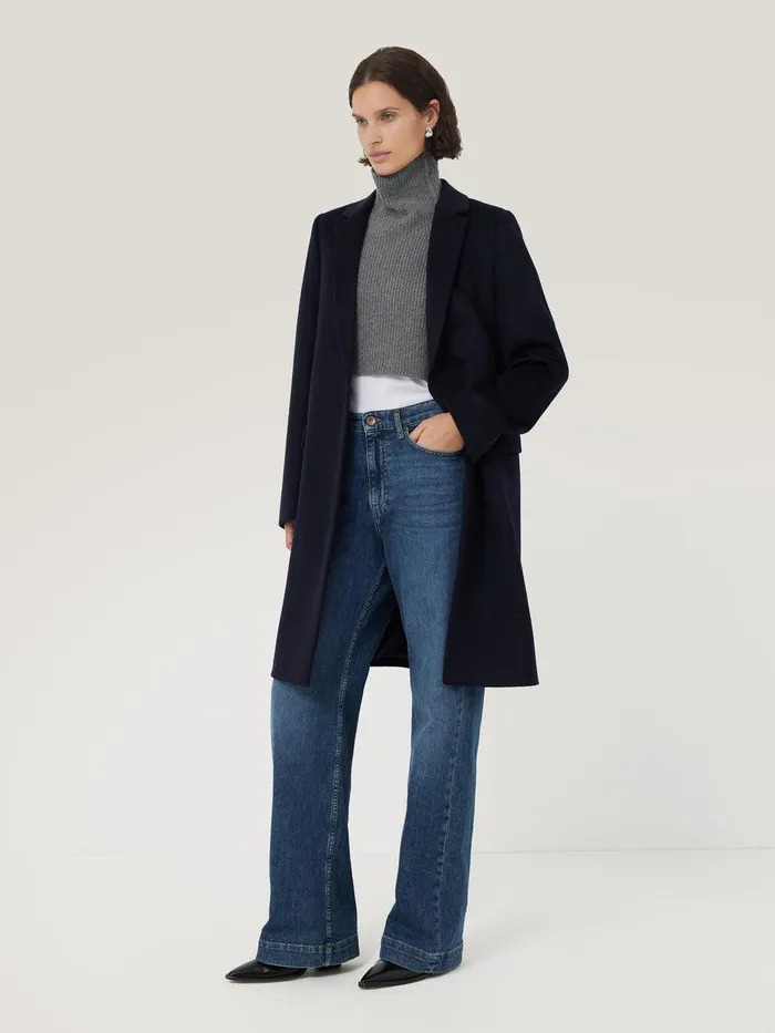 Women Wool Cashmere Roll Neck Bib Grey Jigsaw Shirts and Tops