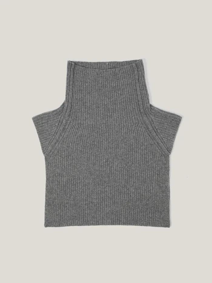 Women Wool Cashmere Roll Neck Bib Grey Jigsaw Shirts and Tops