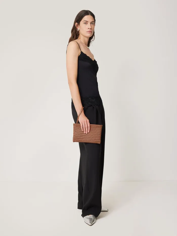 Women Woven Leather Pouch Tan Jigsaw Wallets and Card Holders
