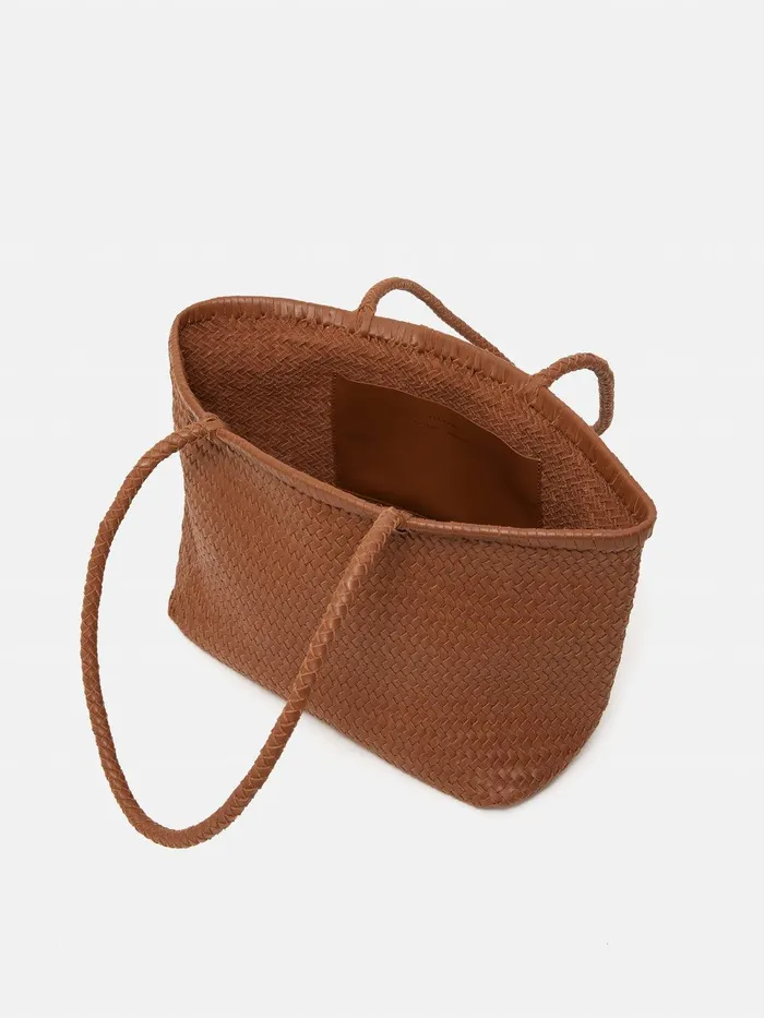 Women Woven Leather Tote Bag Tan Jigsaw Bags