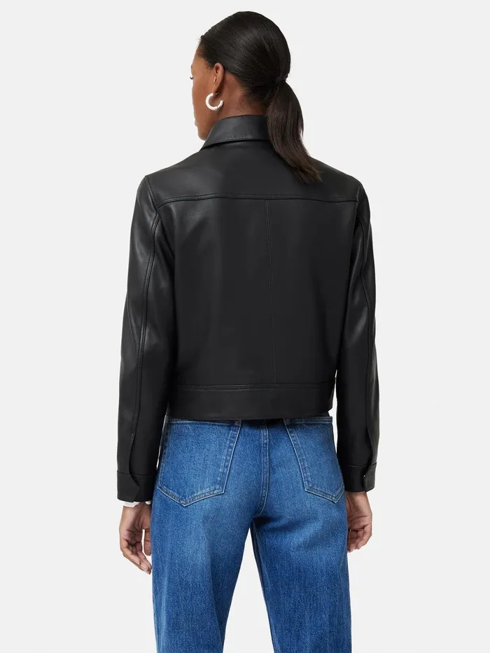 Women Zip Front Leather Biker Jacket Black Jigsaw Leather